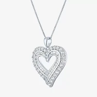 Womens Lab Created White Sapphire Sterling Silver Heart 18 Inch Pendant Necklace