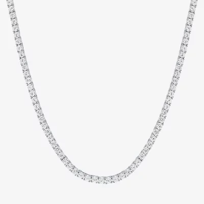 Womens White Sapphire Sterling Silver 18 Inch Tennis Necklace