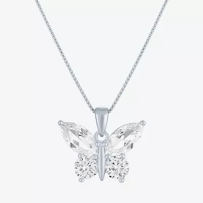Womens Lab Created White Sapphire Sterling Silver Butterfly 18 Inch Pendant Necklace