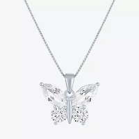 Womens Lab Created White Sapphire Sterling Silver Butterfly 18 Inch Pendant Necklace