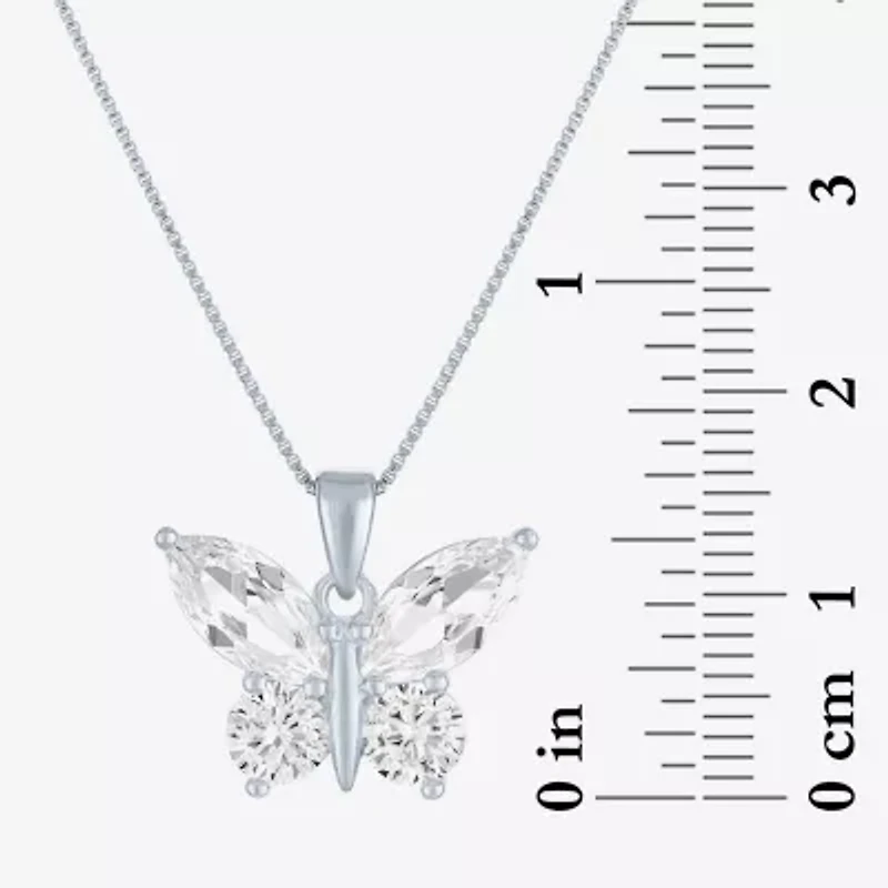 Womens Lab Created White Sapphire Sterling Silver Butterfly 18 Inch Pendant Necklace
