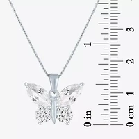 Womens Lab Created White Sapphire Sterling Silver Butterfly 18 Inch Pendant Necklace