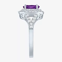 Gemstone and Lab-Created White Sapphire Sterling Silver Oval Double Halo Cocktail Ring