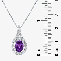 Gemstone & Lab-Created White Sapphire Sterling Silver Halo Pendant Necklace