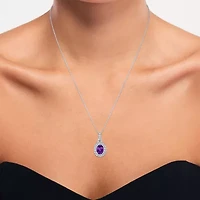 Gemstone & Lab-Created White Sapphire Sterling Silver Halo Pendant Necklace