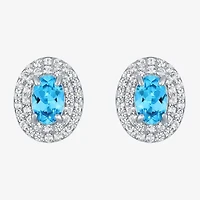 Gemstone & Lab-Created White Sapphire Sterling Silver Oval Double Halo Stud Earrings