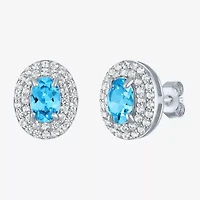 Gemstone & Lab-Created White Sapphire Sterling Silver Oval Double Halo Stud Earrings