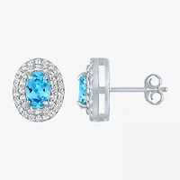 Gemstone & Lab-Created White Sapphire Sterling Silver Oval Double Halo Stud Earrings