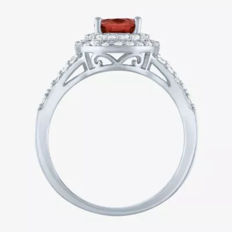 Gemstone and Lab-Created White Sapphire Sterling Silver Oval Double Halo Cocktail Ring
