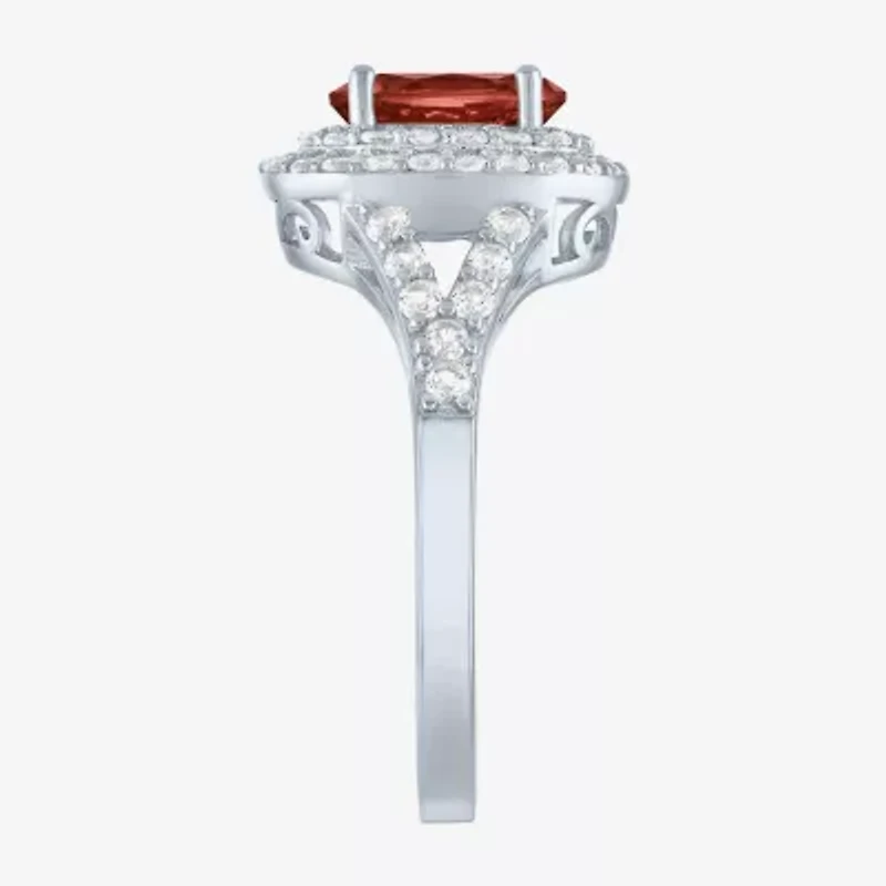 Gemstone and Lab-Created White Sapphire Sterling Silver Oval Double Halo Cocktail Ring
