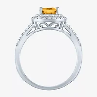 Gemstone and Lab-Created White Sapphire Sterling Silver Oval Double Halo Cocktail Ring