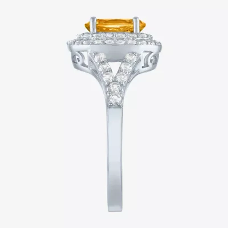 Gemstone and Lab-Created White Sapphire Sterling Silver Oval Double Halo Cocktail Ring