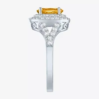 Gemstone and Lab-Created White Sapphire Sterling Silver Oval Double Halo Cocktail Ring