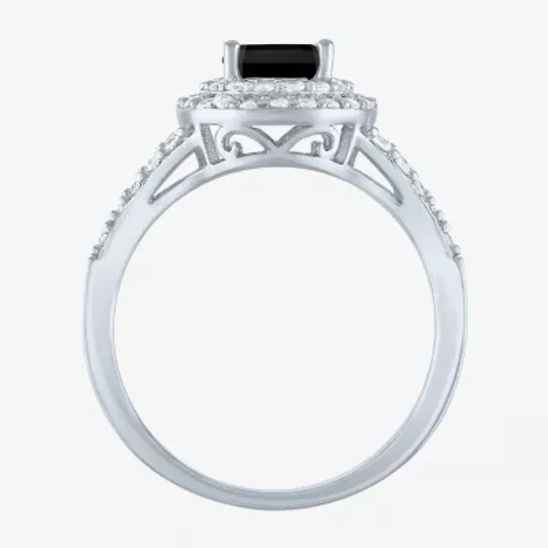 Gemstone and Lab-Created White Sapphire Sterling Silver Oval Double Halo Cocktail Ring