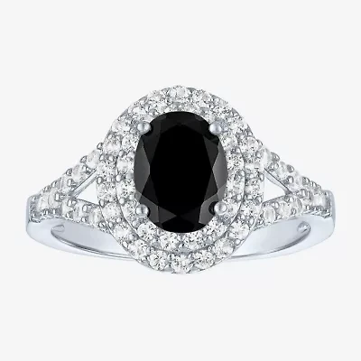 Gemstone and Lab-Created White Sapphire Sterling Silver Oval Double Halo Cocktail Ring