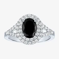 Gemstone and Lab-Created White Sapphire Sterling Silver Oval Double Halo Cocktail Ring