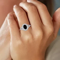 Gemstone and Lab-Created White Sapphire Sterling Silver Oval Double Halo Cocktail Ring