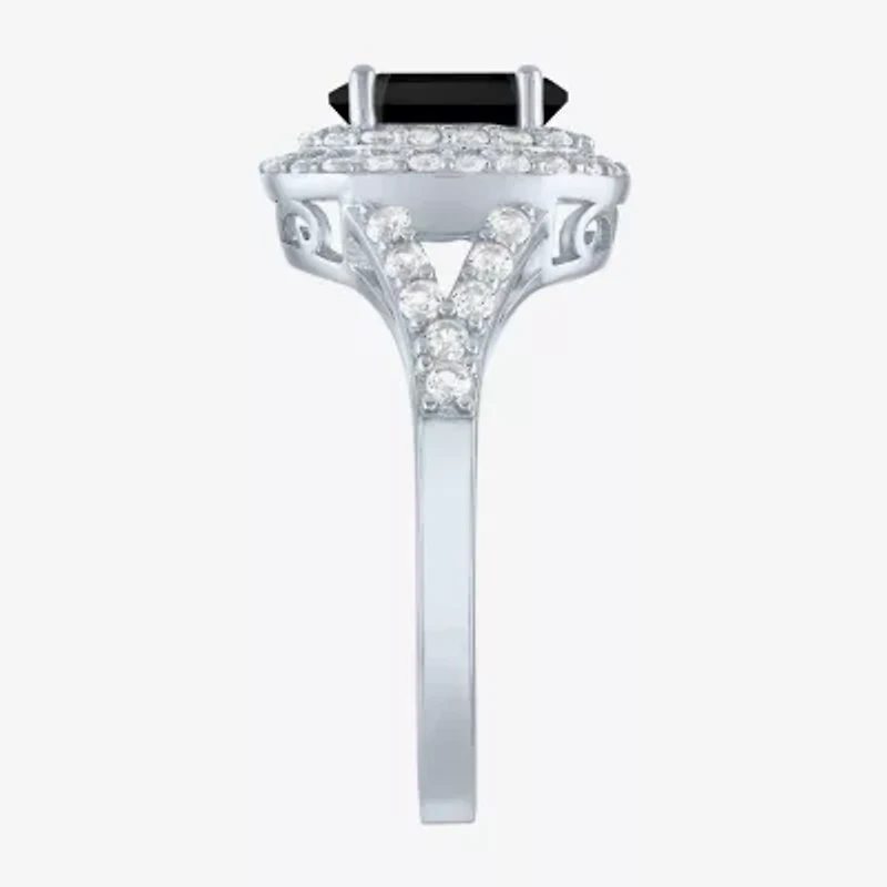 Gemstone and Lab-Created White Sapphire Sterling Silver Oval Double Halo Cocktail Ring