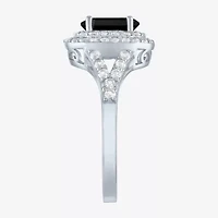 Gemstone and Lab-Created White Sapphire Sterling Silver Oval Double Halo Cocktail Ring