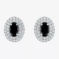 Gemstone & Lab-Created White Sapphire Sterling Silver Oval Double Halo Stud Earrings