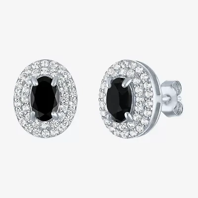 Gemstone & Lab-Created White Sapphire Sterling Silver Oval Double Halo Stud Earrings
