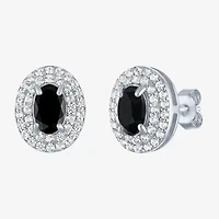 Gemstone & Lab-Created White Sapphire Sterling Silver Oval Double Halo Stud Earrings