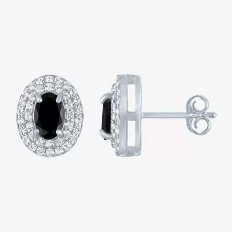 Gemstone & Lab-Created White Sapphire Sterling Silver Oval Double Halo Stud Earrings