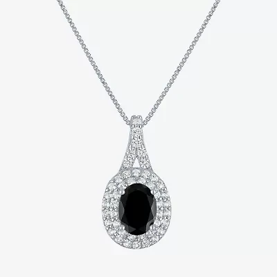 Gemstone & Lab-Created White Sapphire Sterling Silver Halo Pendant Necklace