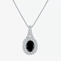 Gemstone & Lab-Created White Sapphire Sterling Silver Halo Pendant Necklace