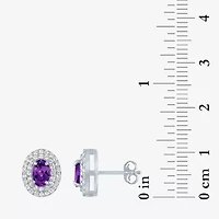 Gemstone & Lab-Created White Sapphire Sterling Silver Oval Double Halo Stud Earrings