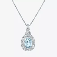 Gemstone & Lab-Created White Sapphire Sterling Silver Halo Pendant Necklace