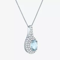 Gemstone & Lab-Created White Sapphire Sterling Silver Halo Pendant Necklace