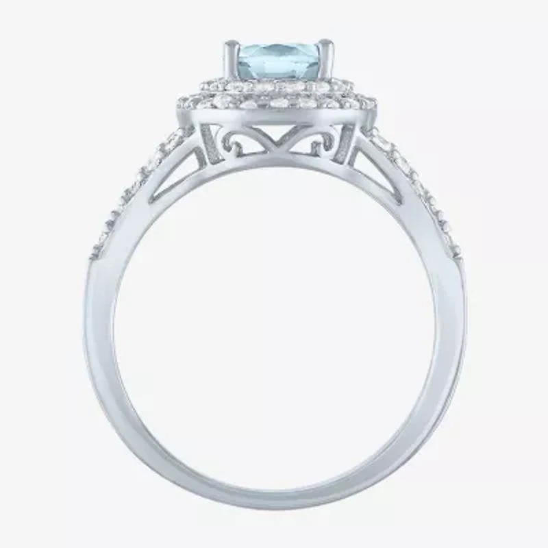 Gemstone and Lab-Created White Sapphire Sterling Silver Oval Double Halo Cocktail Ring