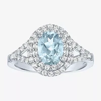 Gemstone and Lab-Created White Sapphire Sterling Silver Oval Double Halo Cocktail Ring