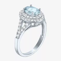 Gemstone and Lab-Created White Sapphire Sterling Silver Oval Double Halo Cocktail Ring