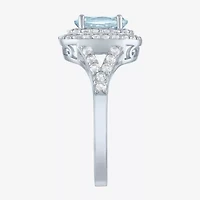 Gemstone and Lab-Created White Sapphire Sterling Silver Oval Double Halo Cocktail Ring