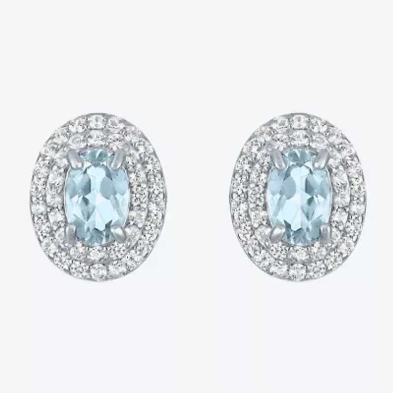 Gemstone & Lab-Created White Sapphire Sterling Silver Oval Double Halo Stud Earrings