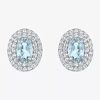 Gemstone & Lab-Created White Sapphire Sterling Silver Oval Double Halo Stud Earrings