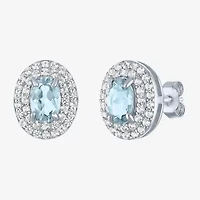 Gemstone & Lab-Created White Sapphire Sterling Silver Oval Double Halo Stud Earrings