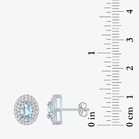 Gemstone & Lab-Created White Sapphire Sterling Silver Oval Double Halo Stud Earrings