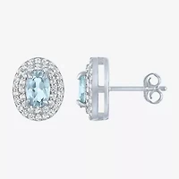 Gemstone & Lab-Created White Sapphire Sterling Silver Oval Double Halo Stud Earrings