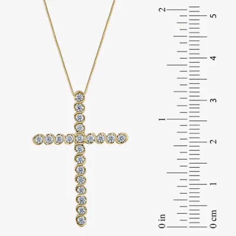 (G / Si2) Womens 1/2 CT. T.W. Lab Grown White Diamond 14K Gold Cross 18 Inch Pendant Necklace