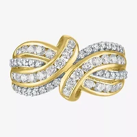 (G-H / I1-I2) Womens 1 CT. T.W. Lab Grown White Diamond 10K Gold Bypass  Cocktail Ring