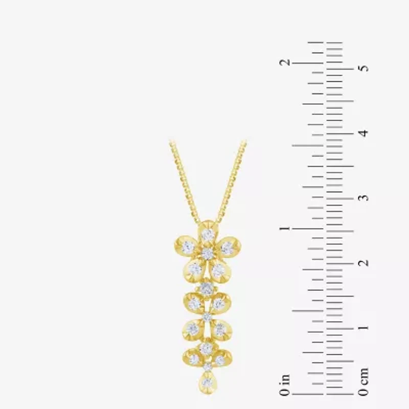 Diamond Blossom (G / Si2) Womens 1/2 CT. T.W. Lab Grown White Diamond 10K Gold Flower 18 Inch Pendant Necklace