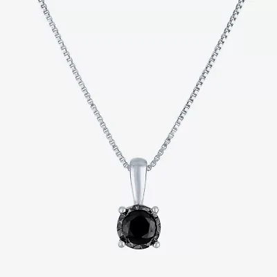Womens 1/4 CT. Natural Black Diamond Sterling Silver Round 18 Inch Pendant Necklace