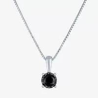 Womens 1/4 CT. Natural Black Diamond Sterling Silver Round 18 Inch Pendant Necklace