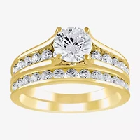 (G / Si2) Womens 2 CT. T.W. Lab Grown White Diamond 10K Gold Round Side Stone Bridal Set