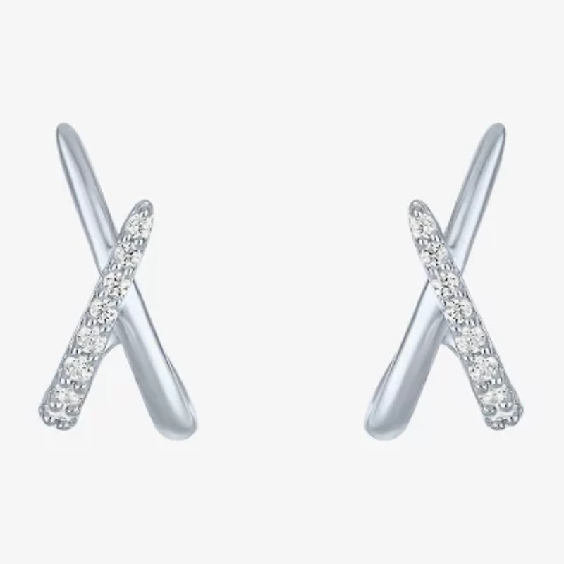 Diamond Addiction (G-H / I1-I2) Womens 1/10 CT. T.W. Lab Grown White Diamond Sterling Silver 14mm Hoop Earrings