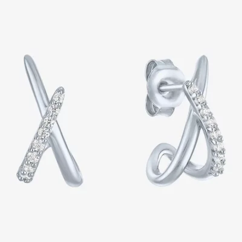 Diamond Addiction (G-H / I1-I2) Womens 1/10 CT. T.W. Lab Grown White Diamond Sterling Silver 14mm Hoop Earrings