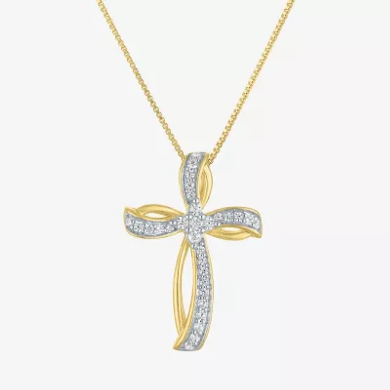 Diamond Blossom (G-H / I1-I2) Womens 1/4 CT. T.W. Lab Grown White Diamond 14K Gold Over Silver Sterling Silver Cross 16 Inch Pendant Necklace